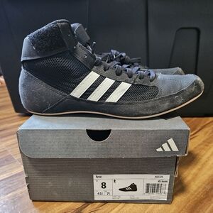 Adidas Black and White High-Top Wrestling Sneakers